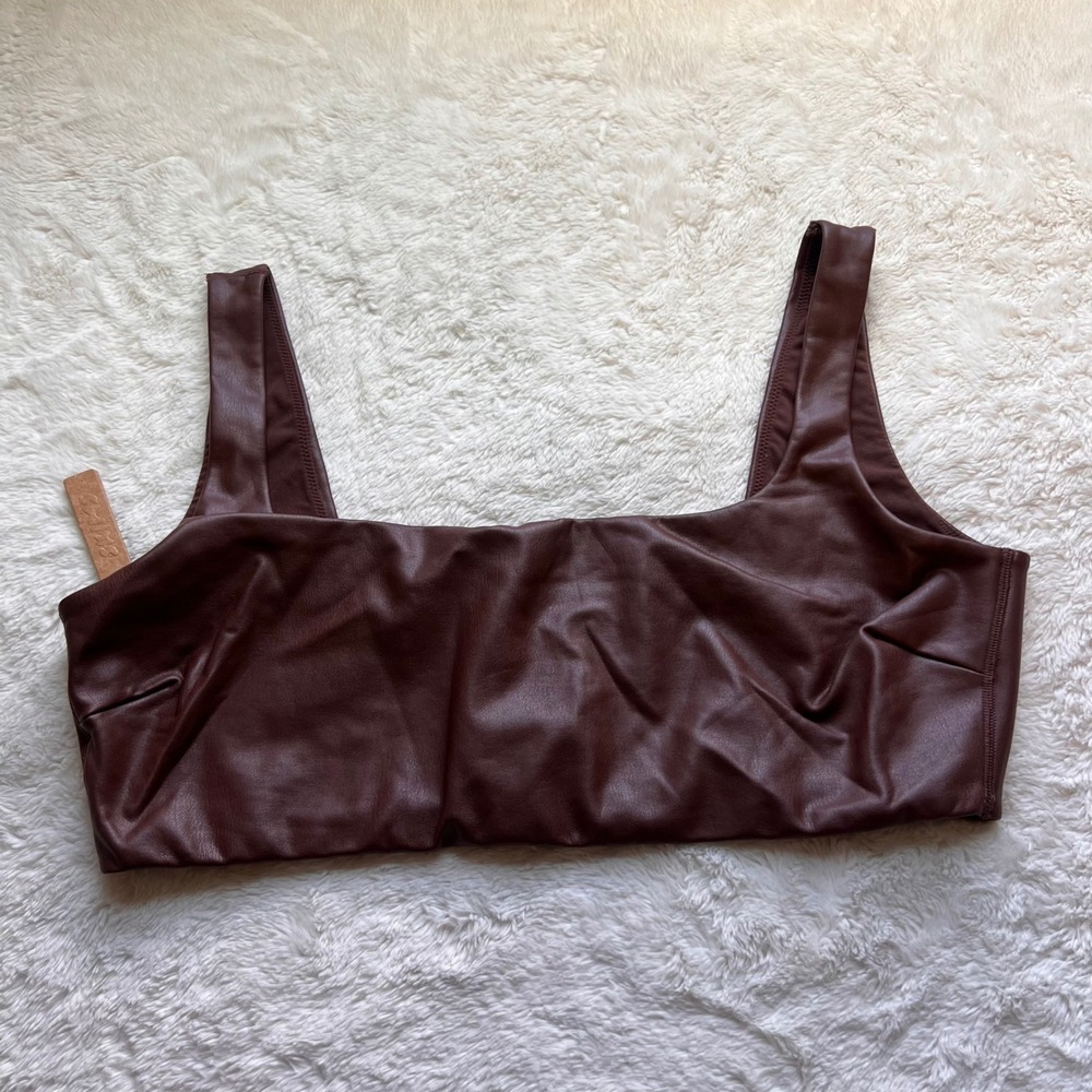 SKIMS Faux Leather Scoop Neck Bra Cocoa Brown BR-TOP-1143 Plus Size 4X NEW